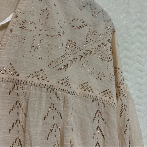 Free People Snowy Sand Gold Glitter Blouse Top - Picture 6 of 7
